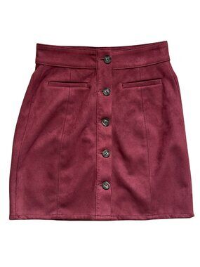 Maurices Mini Skirt Size 2 Faux Suede Burgundy Red Button Front Chic Academia
